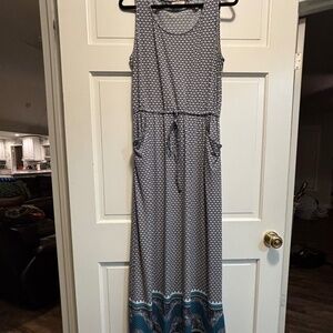 Max Studio Maxi Dress, Size Large, Blue/White, pockets